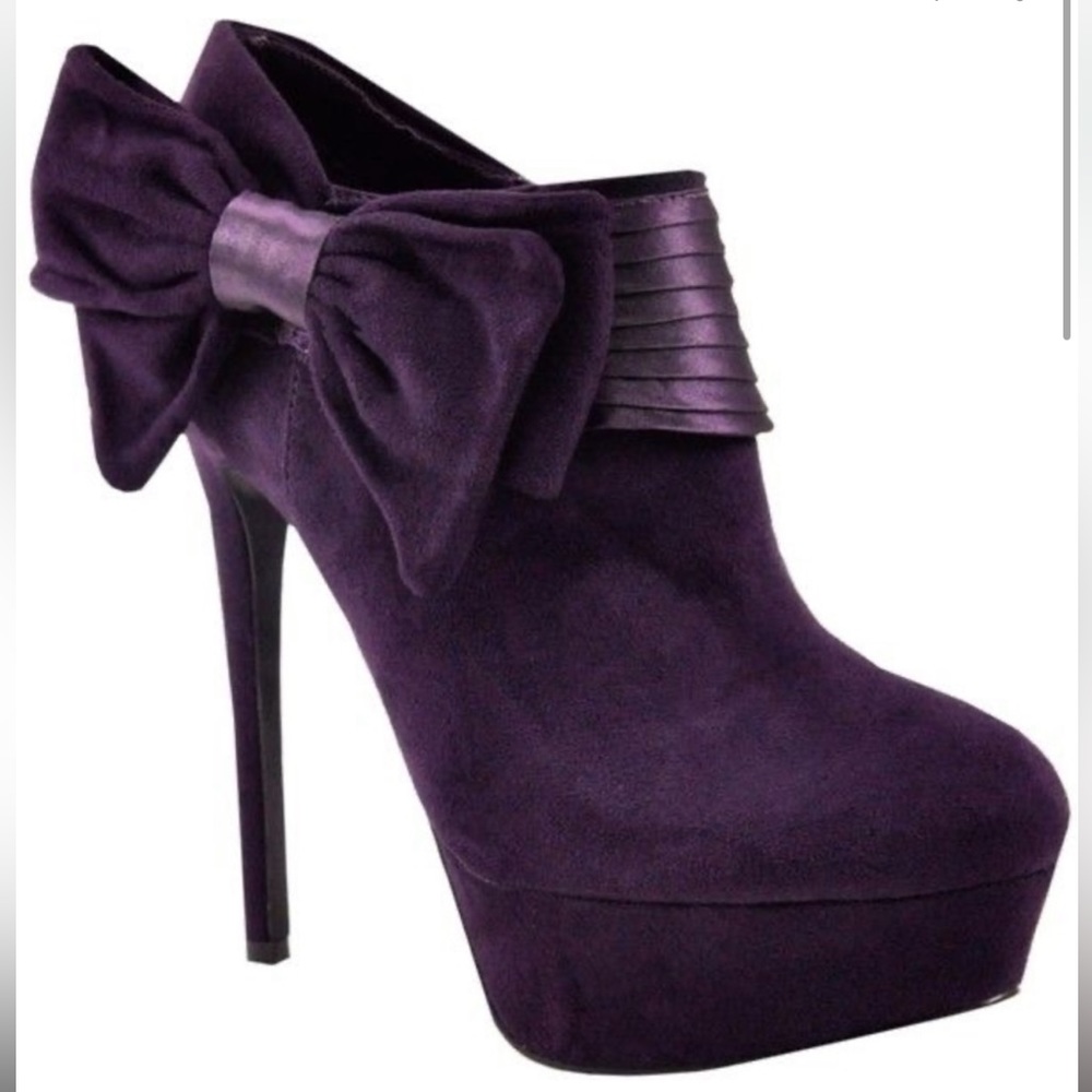 Bakers Jisel Purple Suede Platform Stiletto Ankle Bootie with Bow Womens 8.5